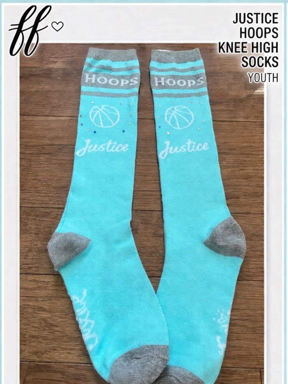 Justice Turquoise and Gray 'Hoops' Knee High Socks